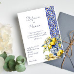 Amalfi Italian blue tiles lemons wedding Invitation<br><div class="desc">Amalfi Positano Vietri blue Majolica tiles lemons wedding editable template invitation instant digital download,  Mediterranean themed blue white and yellow tiles with bunch of citrus with lemons and blooms in blue ceramics vase wedding invitation cards</div>