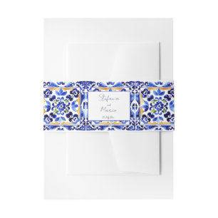 Amalfi Italian blue tiles lemons wedding Invitation Belly Band