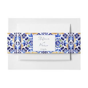 Amalfi Italian blue tiles lemons wedding Invitation Belly Band