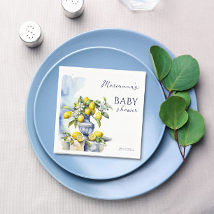 Amalfi Italian blue vase lemon baby shower printed Napkin