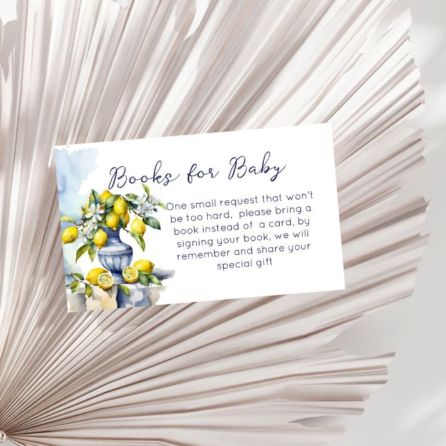 Amalfi Italian blue vase lemons book request Enclosure Card (Amalfi Italian summer baby shower blue vase lemons book request Enclosure Card books for baby cards)