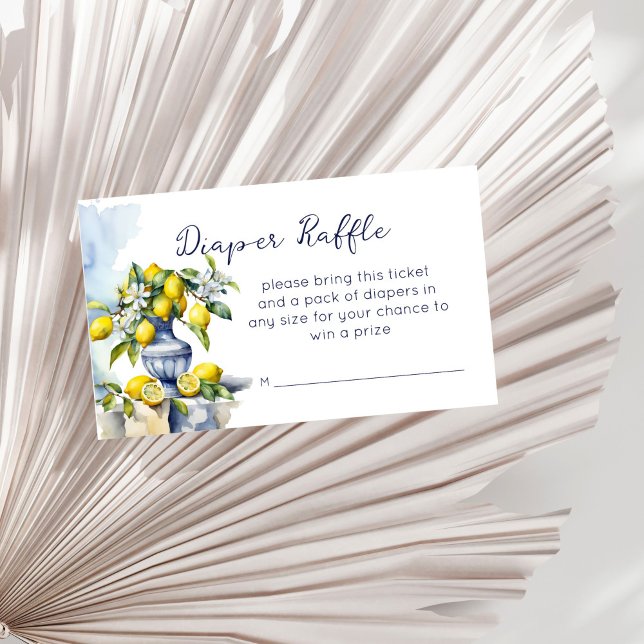 Amalfi Italian blue vase lemons diaper raffle Enclosure Card (Amalfi Italian blue vase lemons summer baby shower diaper raffle Enclosure Card diaper raffle ticket)