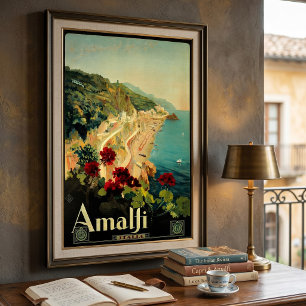 Amalfi Italian Coast, Vintage Travel Poster Italy