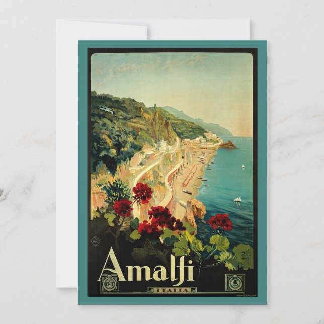 Amalfi Italian Coast, Vintage Travel Poster Italy Invitation (Front)