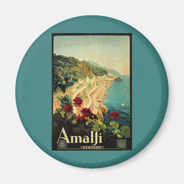 Amalfi Italian Coast, Vintage Travel Poster Italy Magnet (Front)