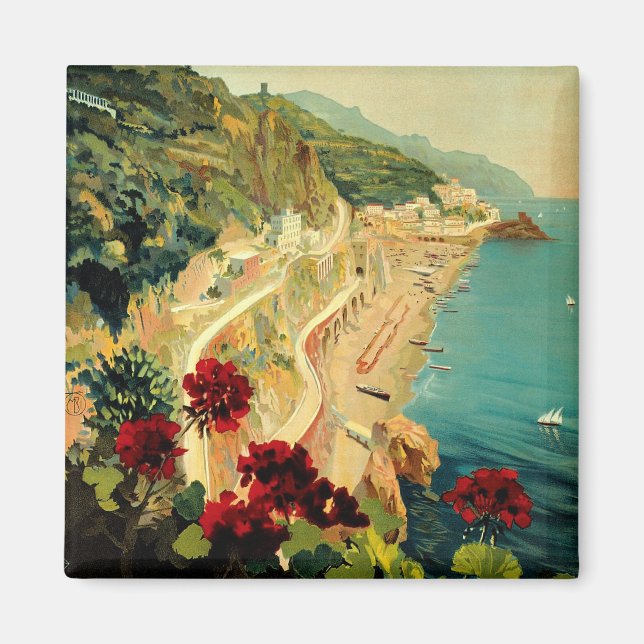 Amalfi Italian Coast, Vintage Travel Poster Italy Magnet (Front)