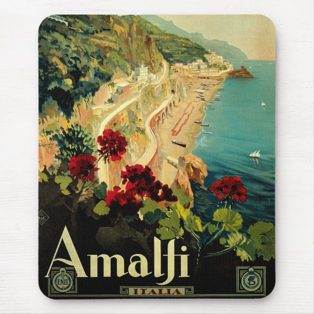 Amalfi Italian Coast, Vintage Travel Poster Italy Mouse Mat (Front)