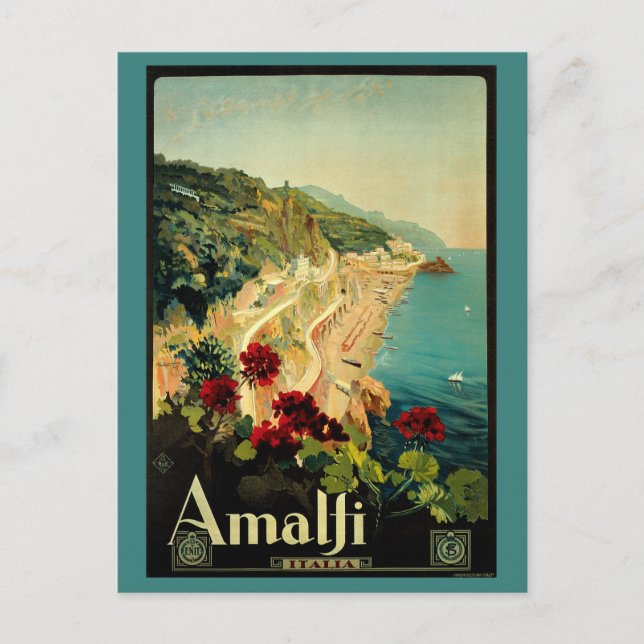 Amalfi Italian Coast, Vintage Travel Poster Italy Postcard (Front)