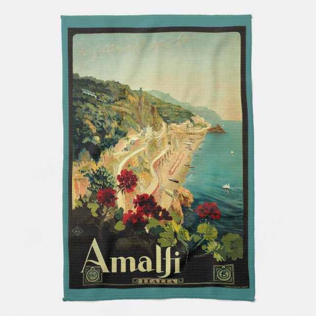 Amalfi Italian Coast, Vintage Travel Poster Italy Tea Towel (Vertical)