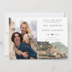 Amalfi Italian Watercolor Photo Wedding Save The Date