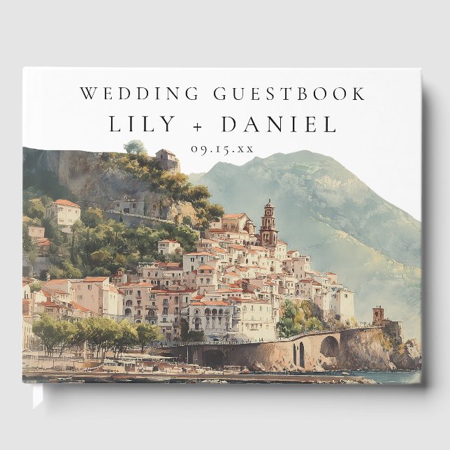 Amalfi Italian Watercolor Wedding Guest Book (Front)