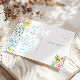 Amalfi Italian Wedding Mediterranen Thank you Postcard