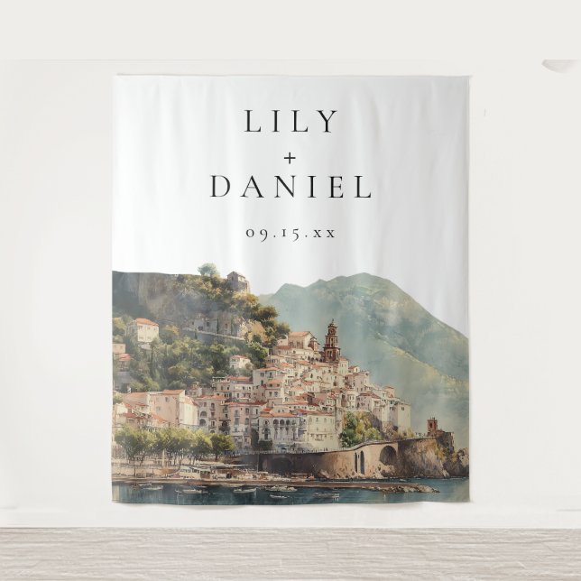 Amalfi Italian Wedding Photo Backdrop Tapestry (Front)
