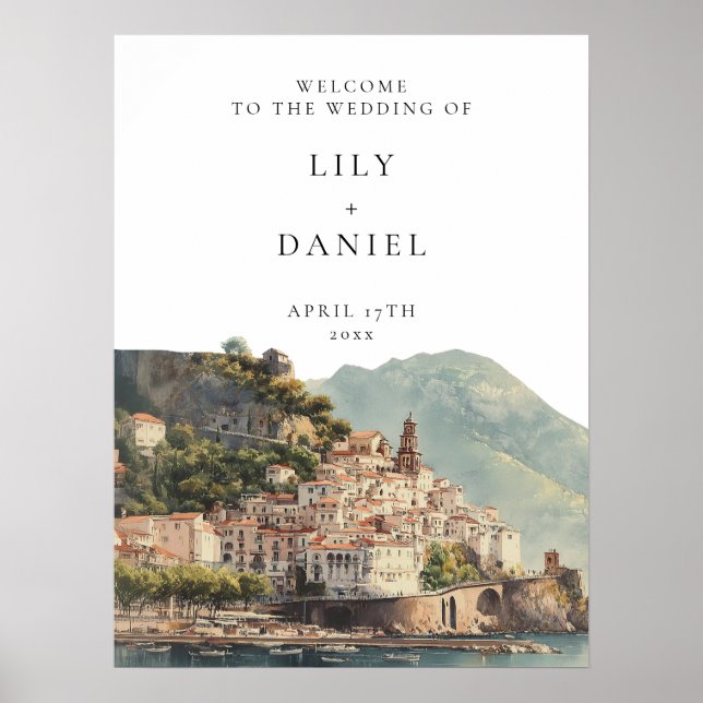 Amalfi Italian Wedding Welcome Sign (Front)