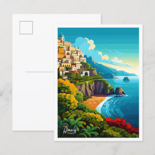 Amalfi Italy Art Travel Vintage illustration Postcard