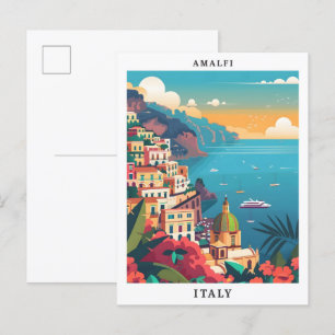 Amalfi Italy Elegant Vintage Travel Postcard