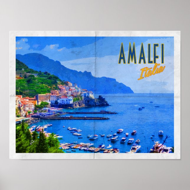 Amalfi Italy Europe Distressed Vintage Travel Poster (Front)