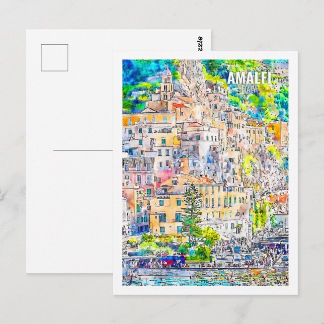 Amalfi Italy Famous Travel Watercolor Sketch Postcard (Front/Back)