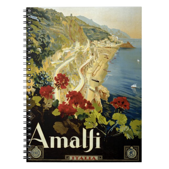 Amalfi Italy Italia Vintage Poster Restored Notebook (Front)
