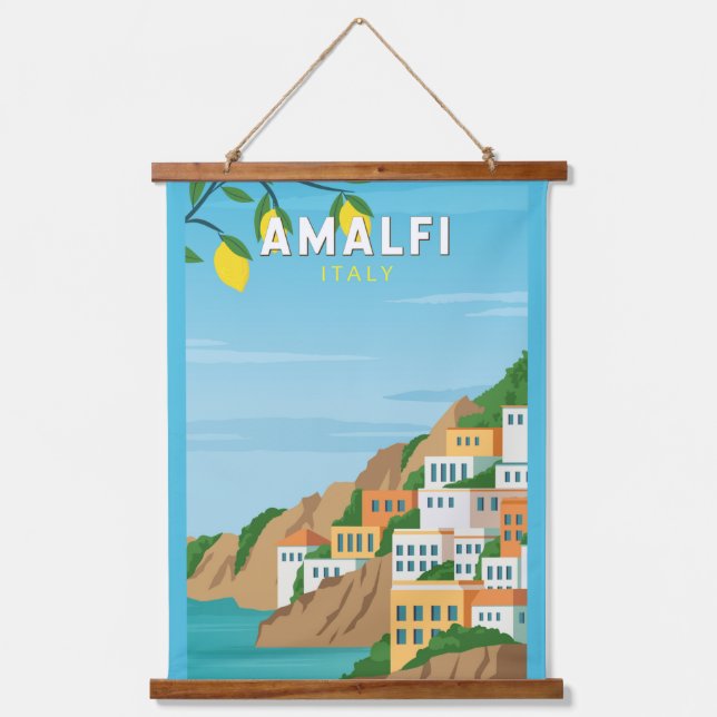Amalfi Italy Retro Travel Art Vintage Hanging Tapestry (Front)