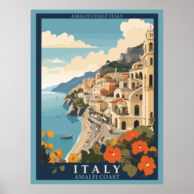 Amalfi Italy Retro Travel Vintage Poster (Front)