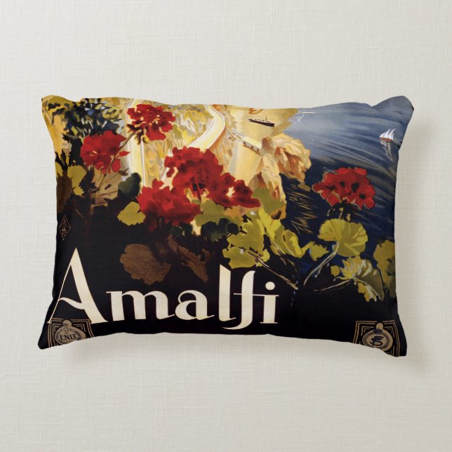 Amalfi Italy Travel Poster Art Graphic Decorative Cushion (Back)