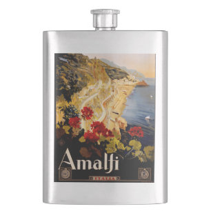 Amalfi Italy Travel Poster Art Graphic Hip Flask