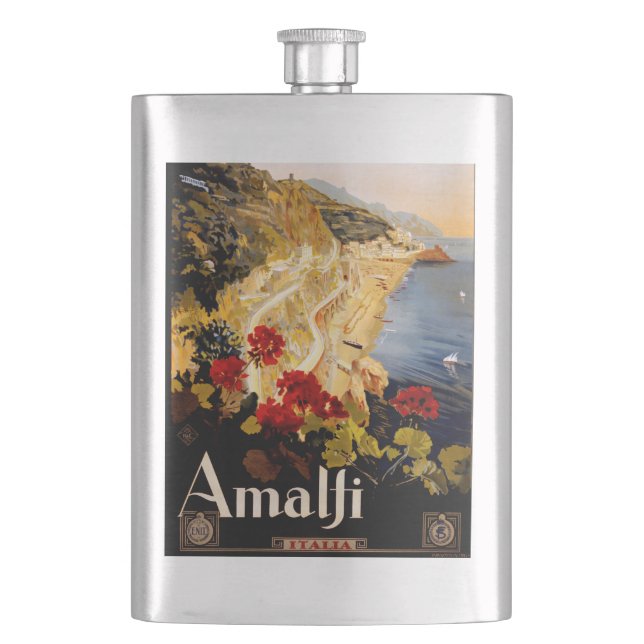 Amalfi Italy Travel Poster Art Graphic Hip Flask (Front)