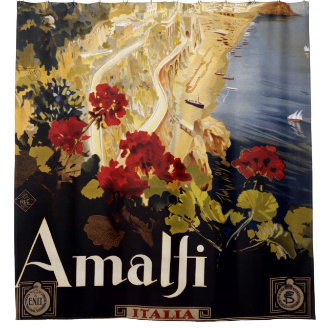 Amalfi Italy Travel Poster Art Graphic Shower Curtain (Front)