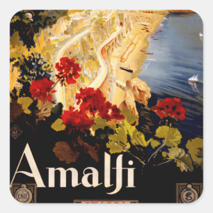 Amalfi Italy Travel Poster Art Graphic Square Sticker