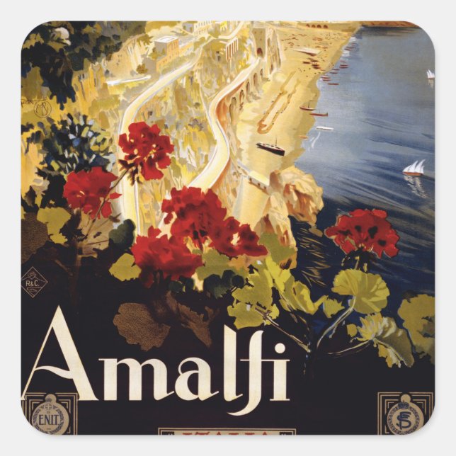 Amalfi Italy Travel Poster Art Graphic Square Sticker (Front)