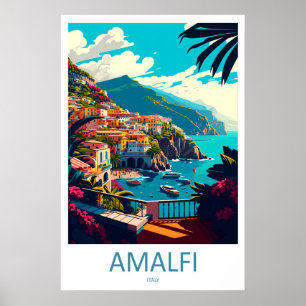 Amalfi Italy Travel Poster Vintage Ski National