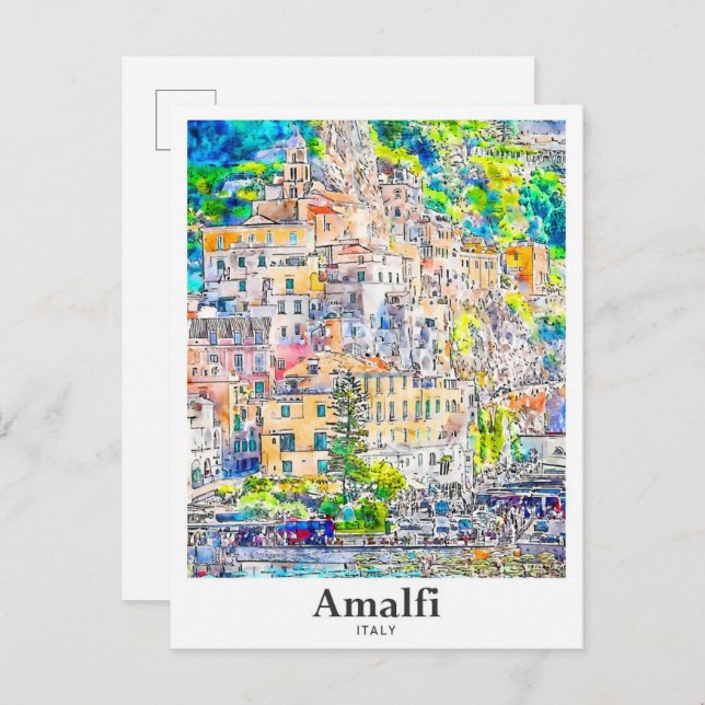 Amalfi Italy Travel Watercolor Hand Drawn Postcard (Front/Back)