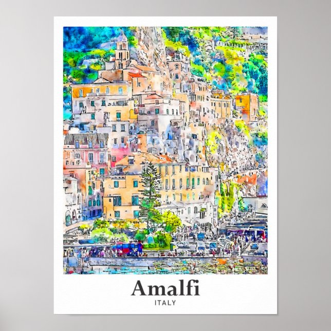 Amalfi Italy Travel Watercolor Hand Drawn Poster (Front)