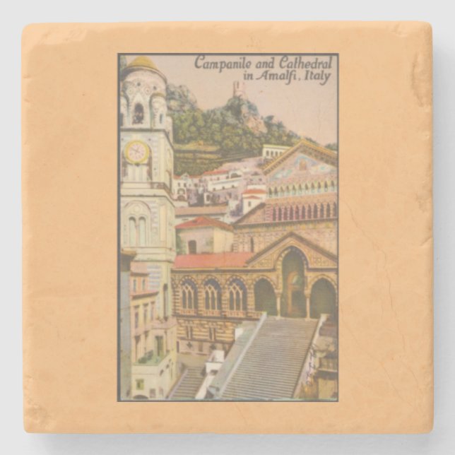 Amalfi, Italy Vintage Campanile and Cathedral Stone Coaster (Front)