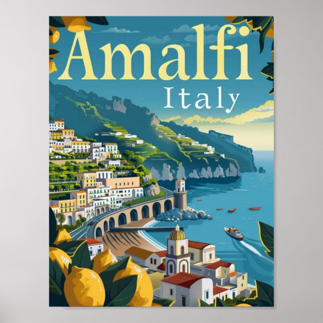 Amalfi Italy Vintage Famous Travel Place Poster (Front)