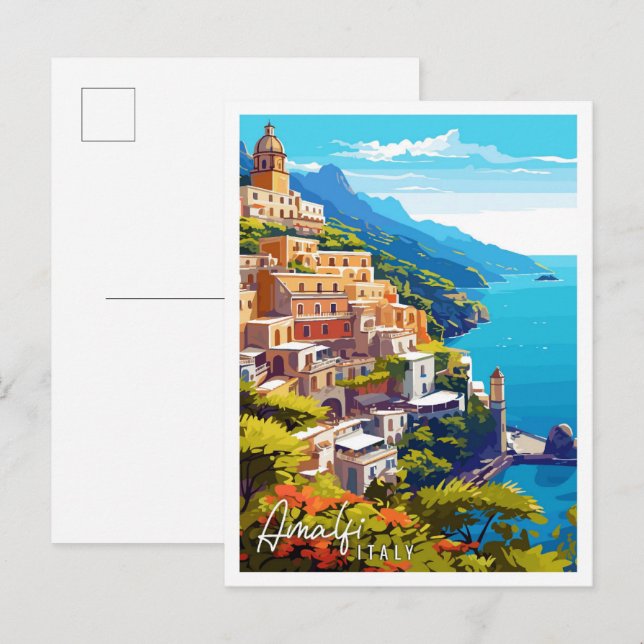 Amalfi Italy vintage travel illustration Postcard (Front/Back)