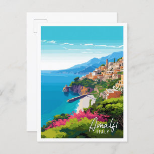 Amalfi Italy vintage travel illustration Postcard