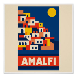 Amalfi Italy Vintage Travel Poster Retro Coastal