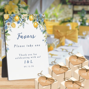 Amalfi Lemon Blue Floral Wedding Favours Table Sig Plaque