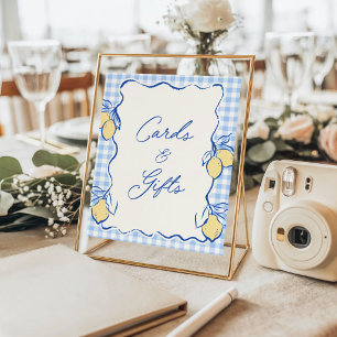 Amalfi Lemon Blue Gingham Cards & Gifts Poster