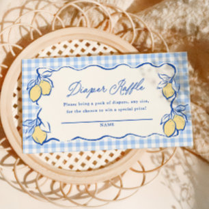 Amalfi Lemon Blue Gingham Diaper Raffle Ticket Enclosure Card
