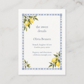 Amalfi Lemon Blue Tile Bridal Shower Details Enclosure Card