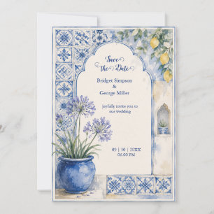 Amalfi Lemon Blue Tile Destination Wedding Invitation