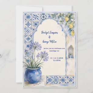 Amalfi Lemon Blue Tile Destination Wedding Invitation