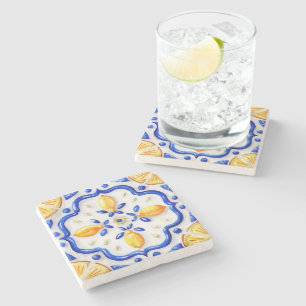 Amalfi Lemon Citrus Watercolor Mediterranean Stone Coaster