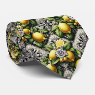 Amalfi Lemon Faux Silk Luxury Art Deco Diamonds Tie