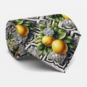 Amalfi Lemon Faux Silk Luxury Art Deco Diamonds Tie