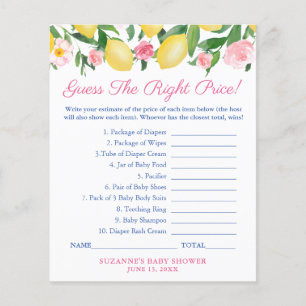 Amalfi Lemon Guess The Price Baby Shower Game Card