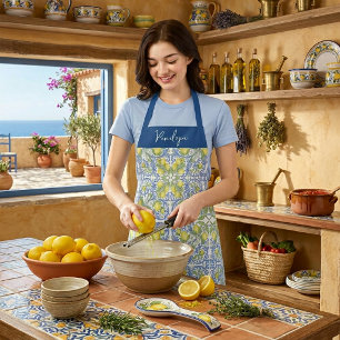 Amalfi Lemon Italian Blue TileAll-Over Print Apron